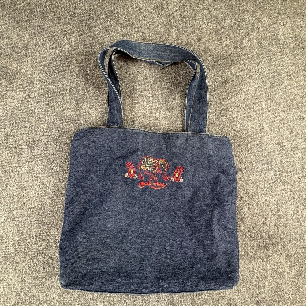 Vintage Y2K Old Navy Denim Tote Shoulder Bag Embroidered Elephant Boho India